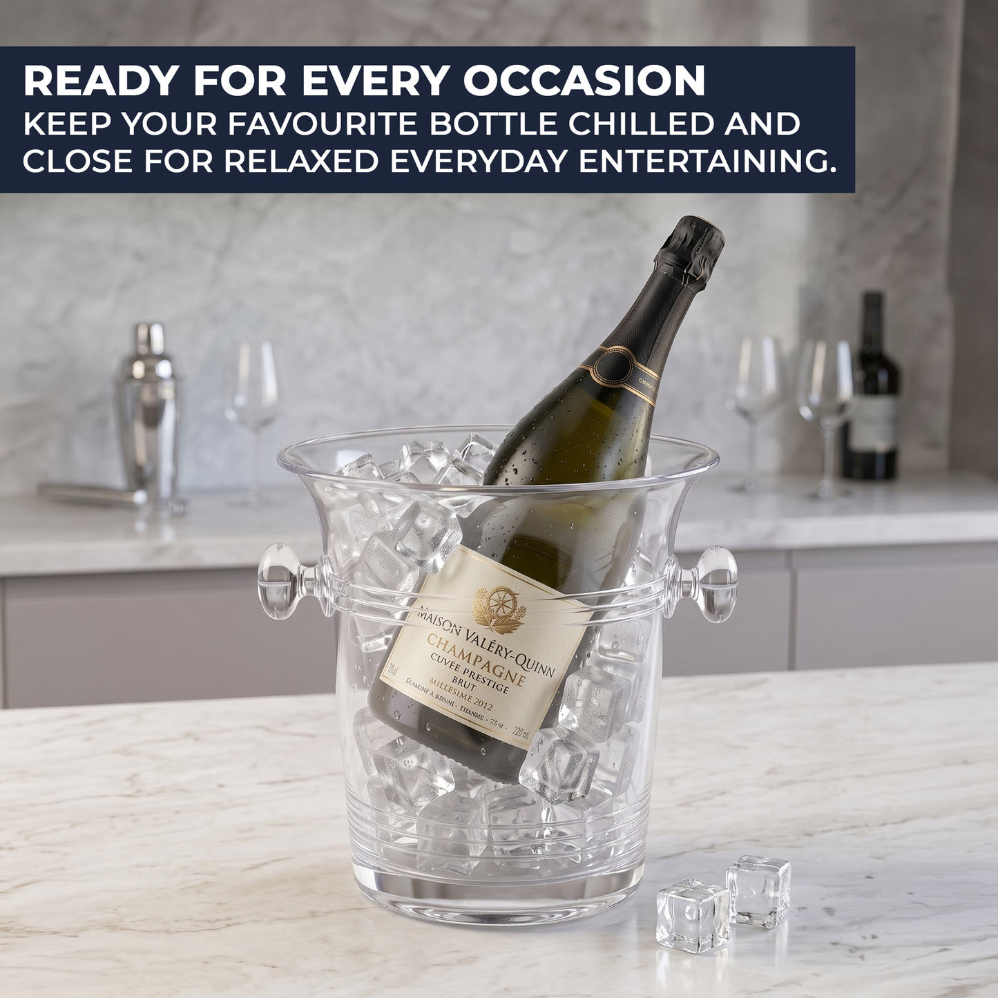 Clear wine cooler displayed on a dining table