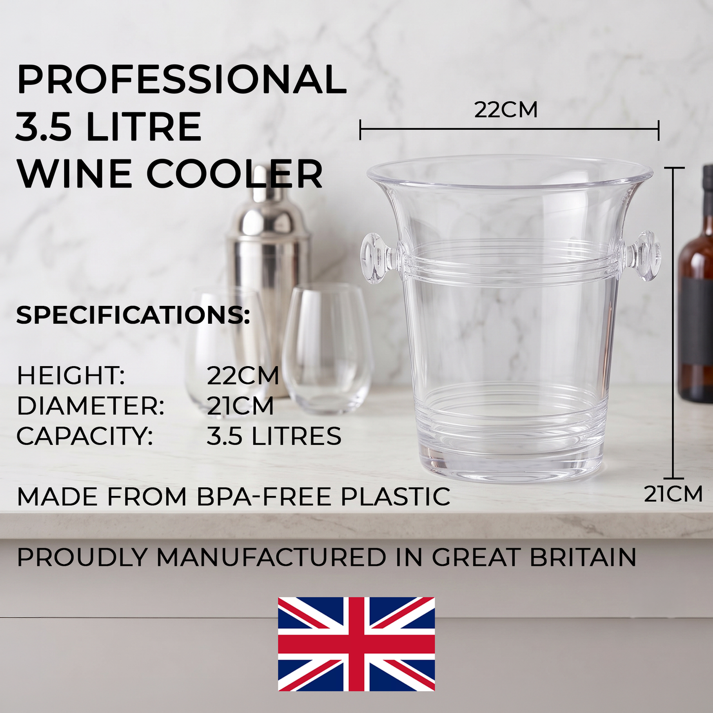 Dimensions of clear 3.5 litre wine bottle cooler