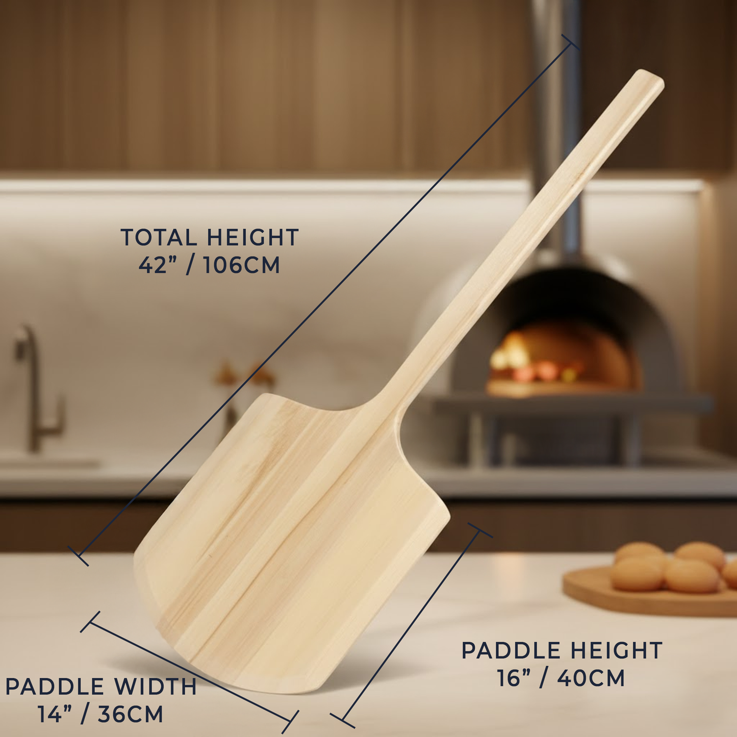 Extra-Large Professional Wooden Pizza Peel with Long Handle - Tapered Edge Pizza Paddle 14" x 16"