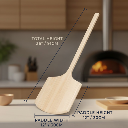Large Professional Wooden Pizza Peel with Long Handle - Tapered Edge Pizza Paddle 12" x 12"