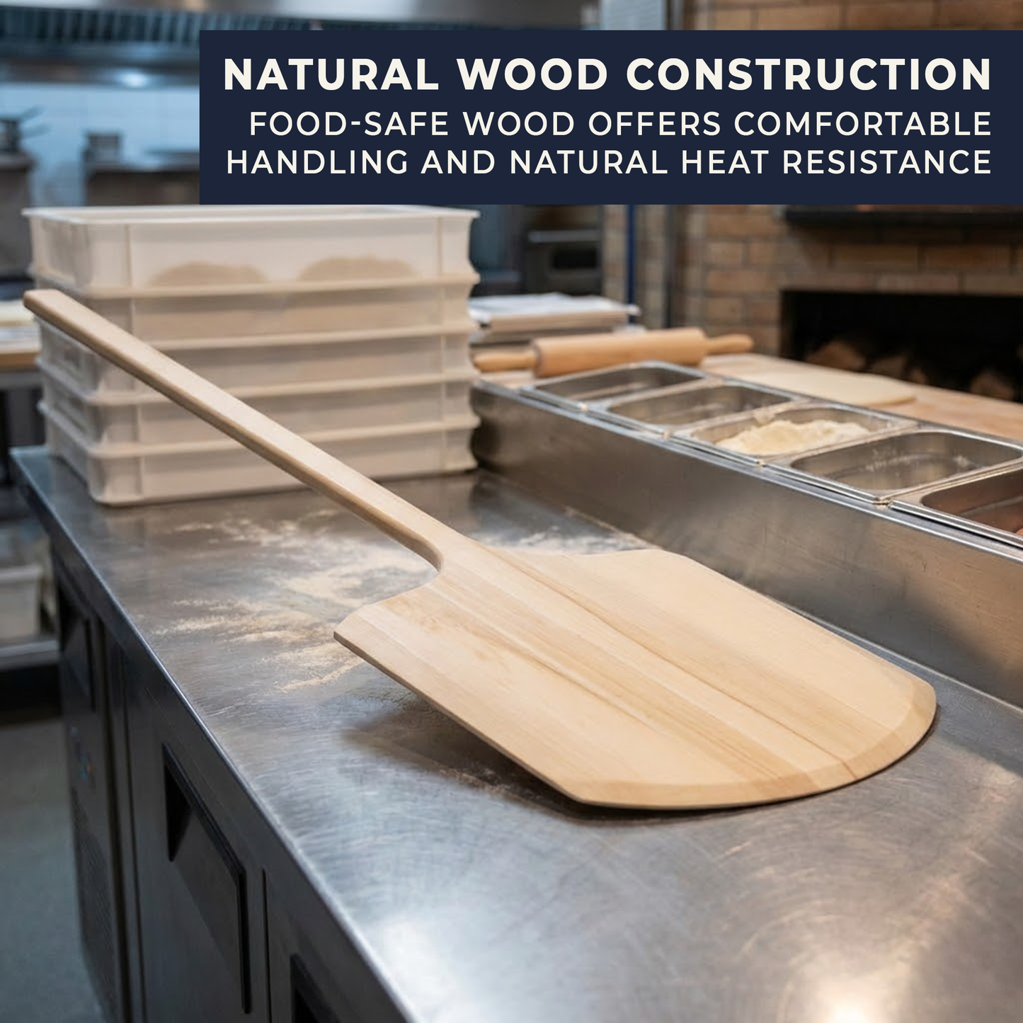Large Professional Wooden Pizza Peel with Long Handle - Tapered Edge Pizza Paddle 12" x 12"