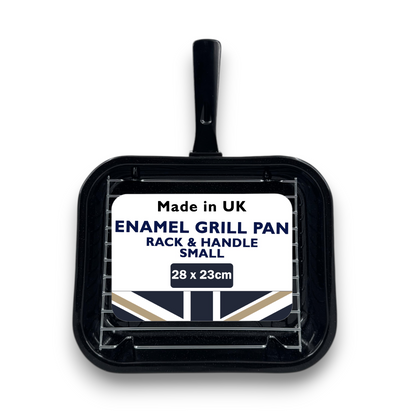 Vitreous Enamel Grill Pan, Handle & Wire Rack, Small (28cm) - Premium Kitchen from Chabrias Ltd - Just £13.99! Shop now at Chabrias Ltd