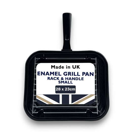 Vitreous Enamel Grill Pan, Handle & Wire Rack, Small (28cm) - Premium Kitchen from Chabrias Ltd - Just £13.99! Shop now at Chabrias Ltd