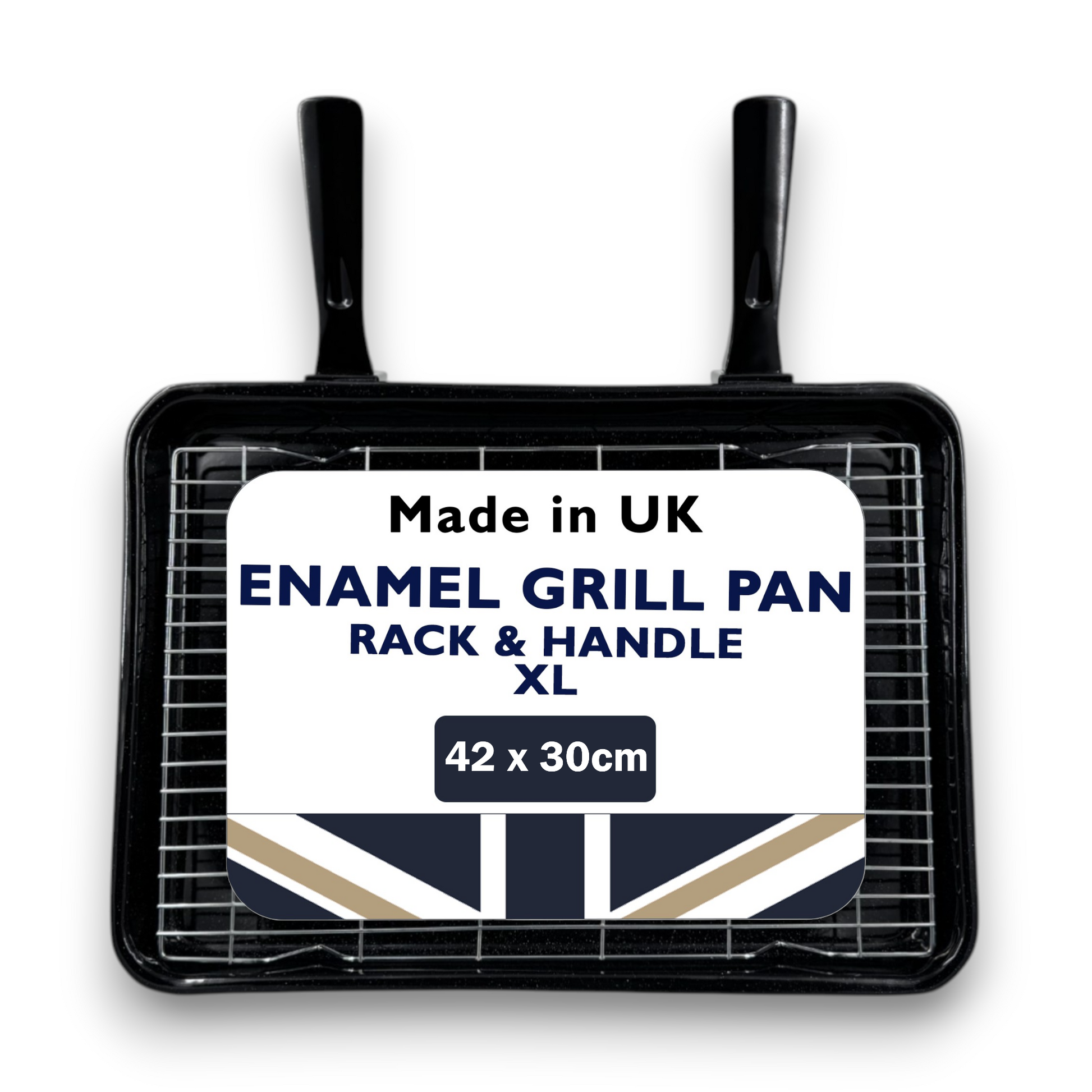 Vitreous Enamel Grill Pan, Handle & Wire Rack, Extra Large (42cm) - Premium Kitchen from Chabrias Ltd - Just £22.99! Shop now at Chabrias Ltd