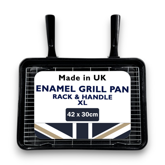 Vitreous Enamel Grill Pan, Handle & Wire Rack, Extra Large (42cm) - Premium Kitchen from Chabrias Ltd - Just £22.99! Shop now at Chabrias Ltd
