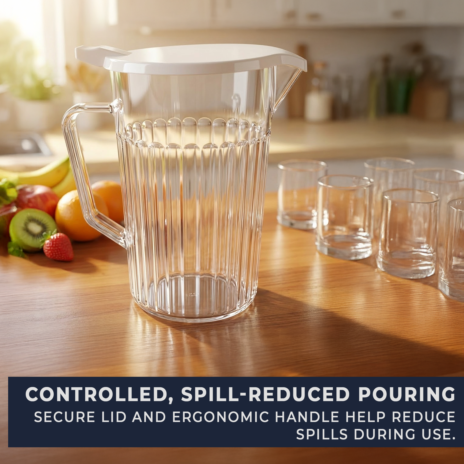 lightweight bedside water jug with ergonomic handle for easy one handed pouring, ideal for elderly users