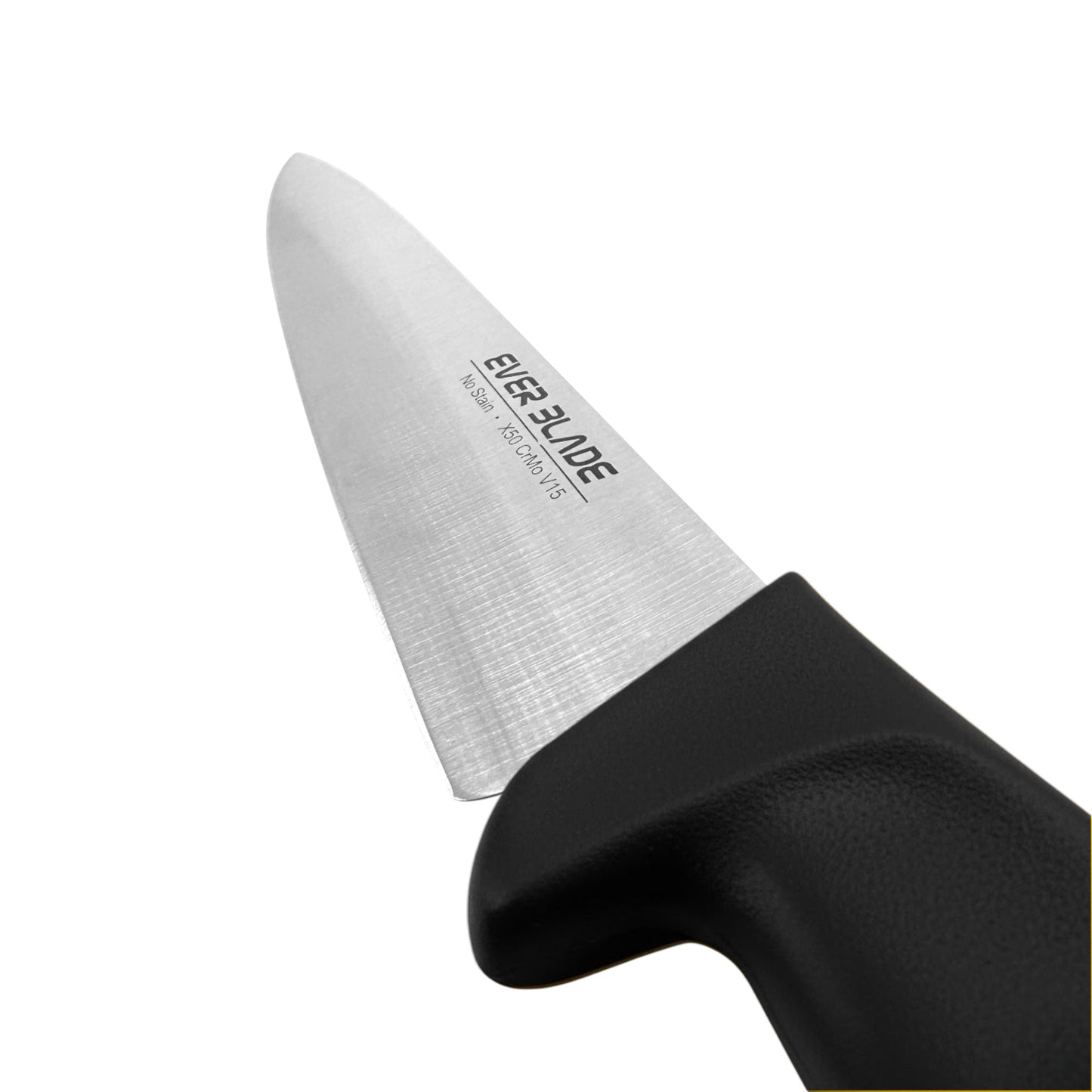black ergonomic handle on ever blade chef knife for professional kitchens