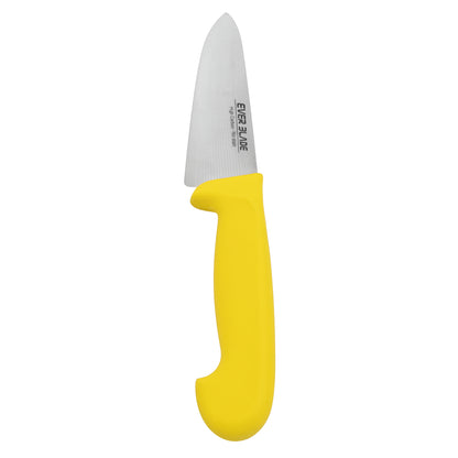 yellow ergonomic handle macro detail on ever blade chef knife