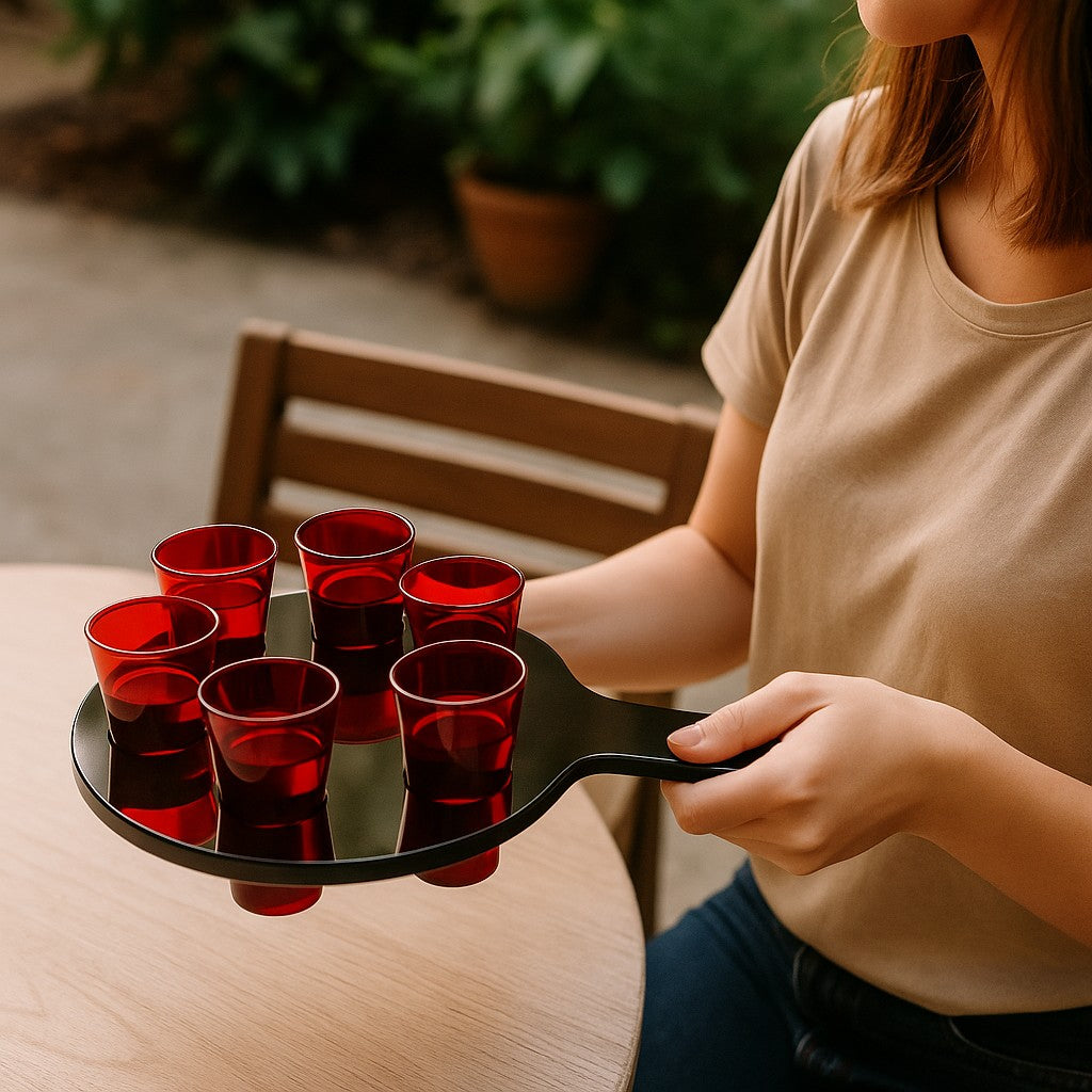 6-Hole Black Shot Glass Holder, With 6 Red Shot Glasses - Premium Kitchen from Chabrias Ltd - Just £9.99! Shop now at Chabrias Ltd