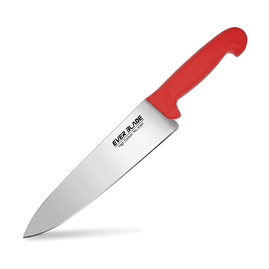 ever blade chef knife 250mm with red handle on white background
