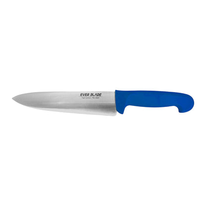 ever blade chef knife showing full length and blue handle design