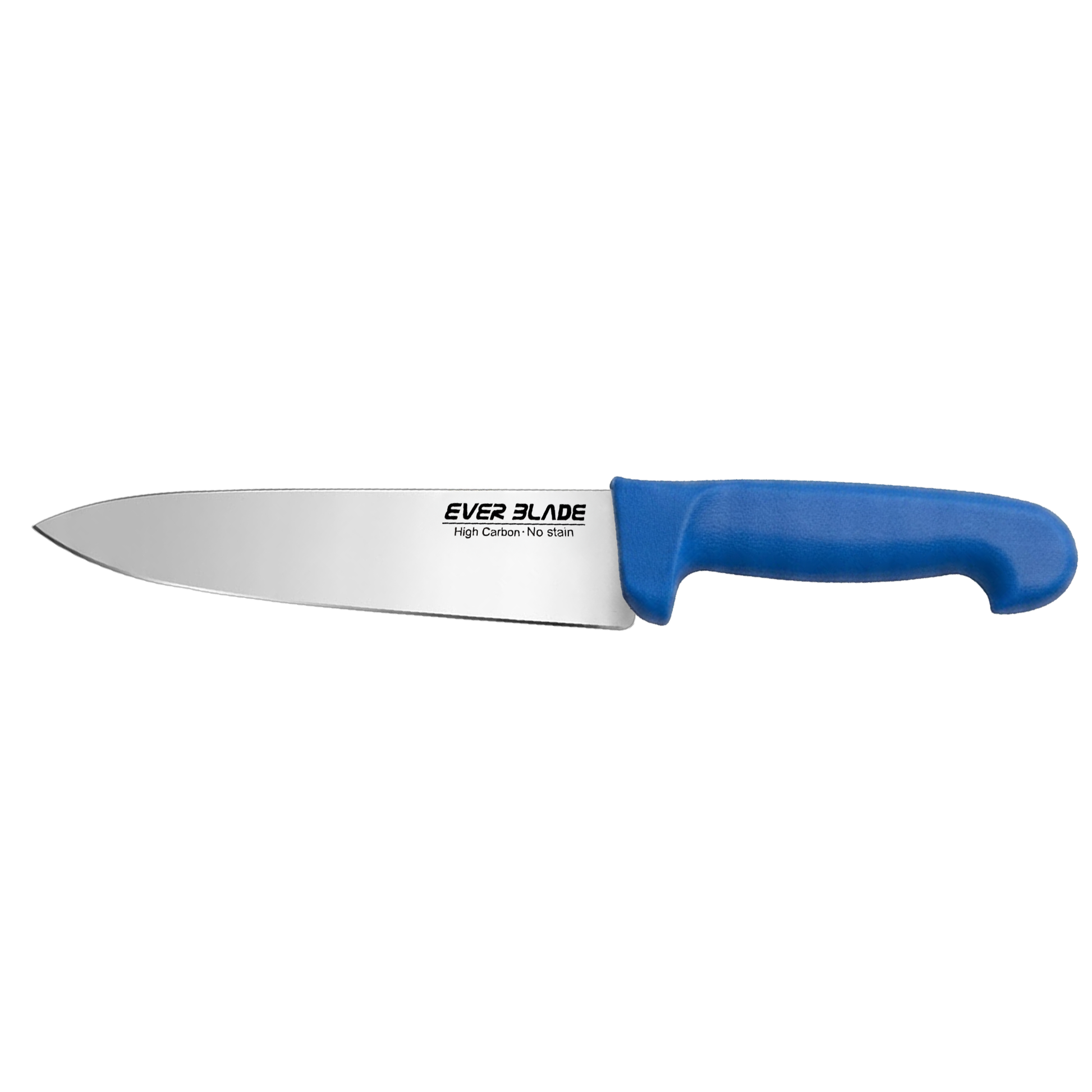 ever blade chef knife showing full length and blue handle design