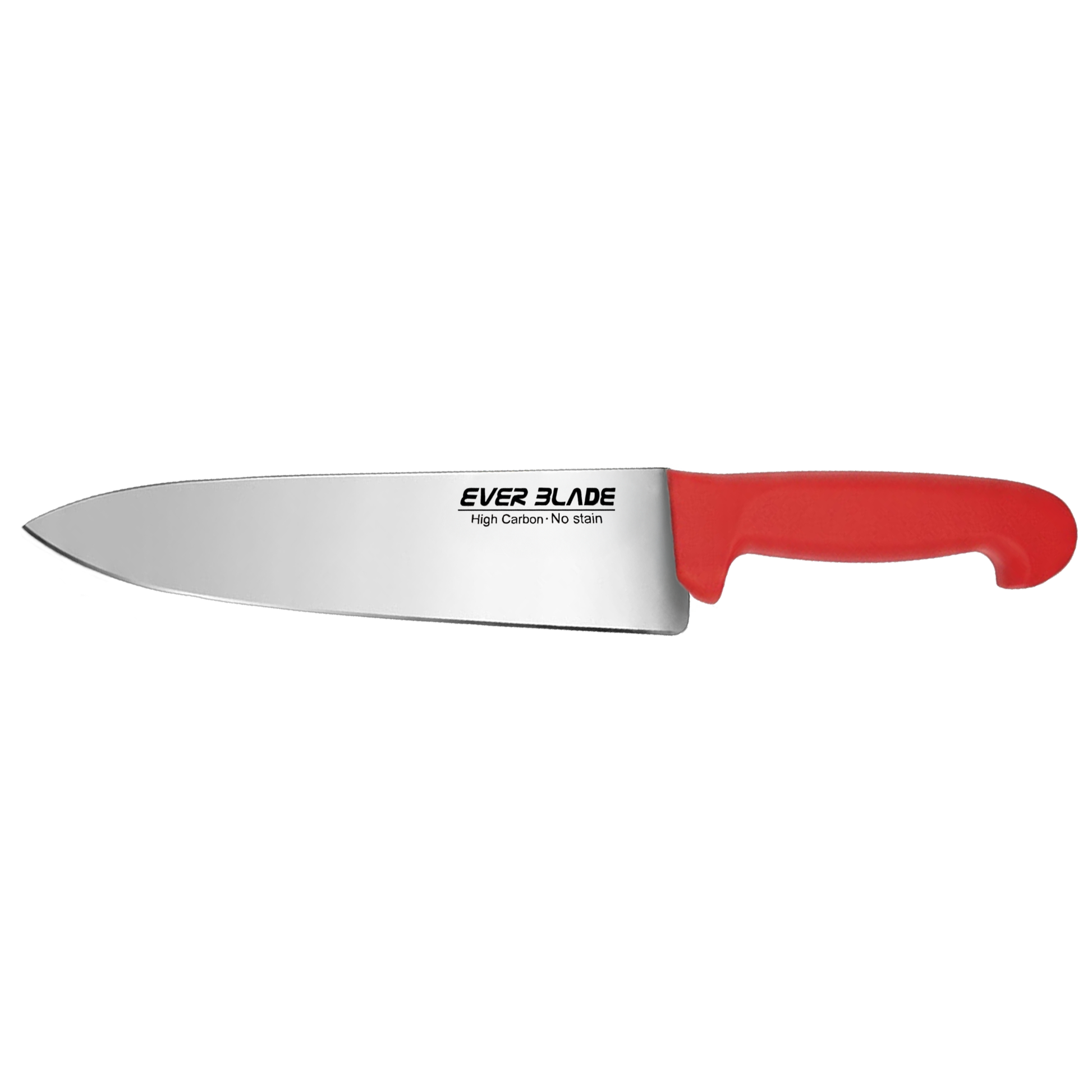 ever blade chef knife showing full length and red handle design