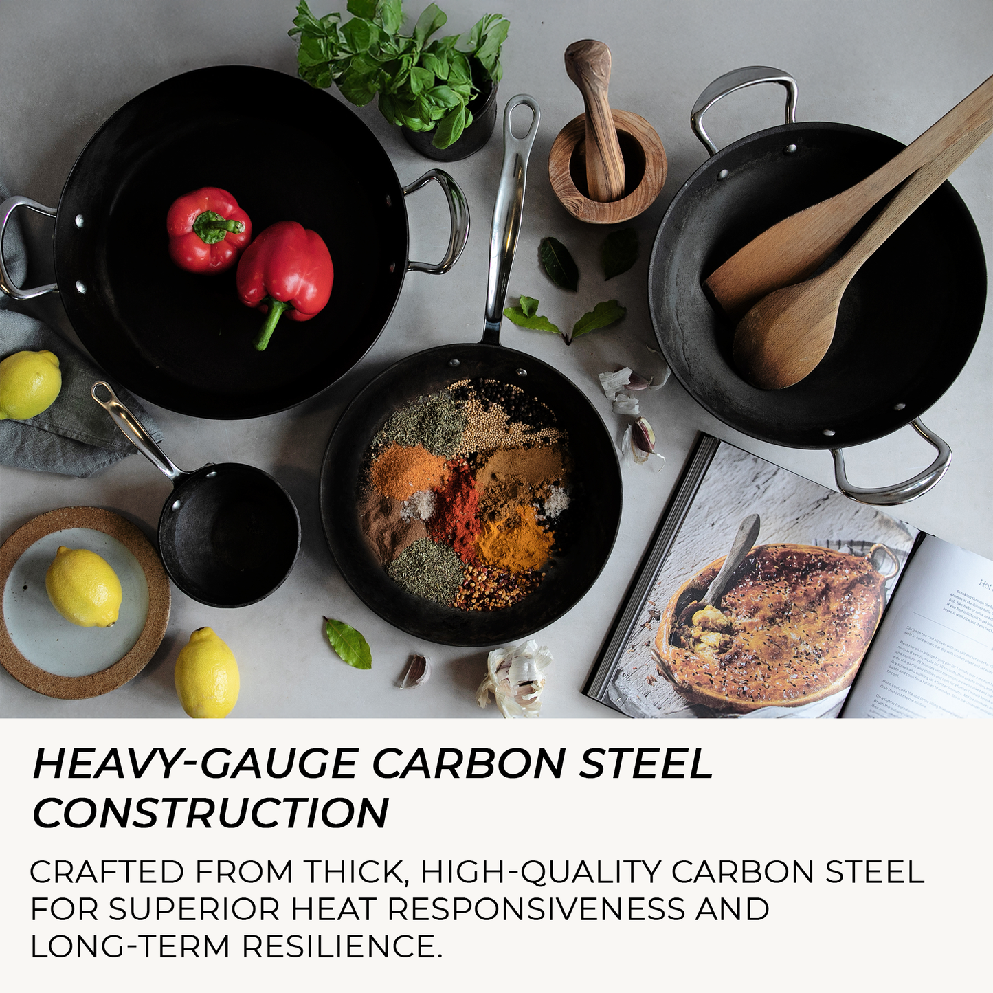Heavy gauge 25cm carbon steel frying pan durable high heat professional cookware