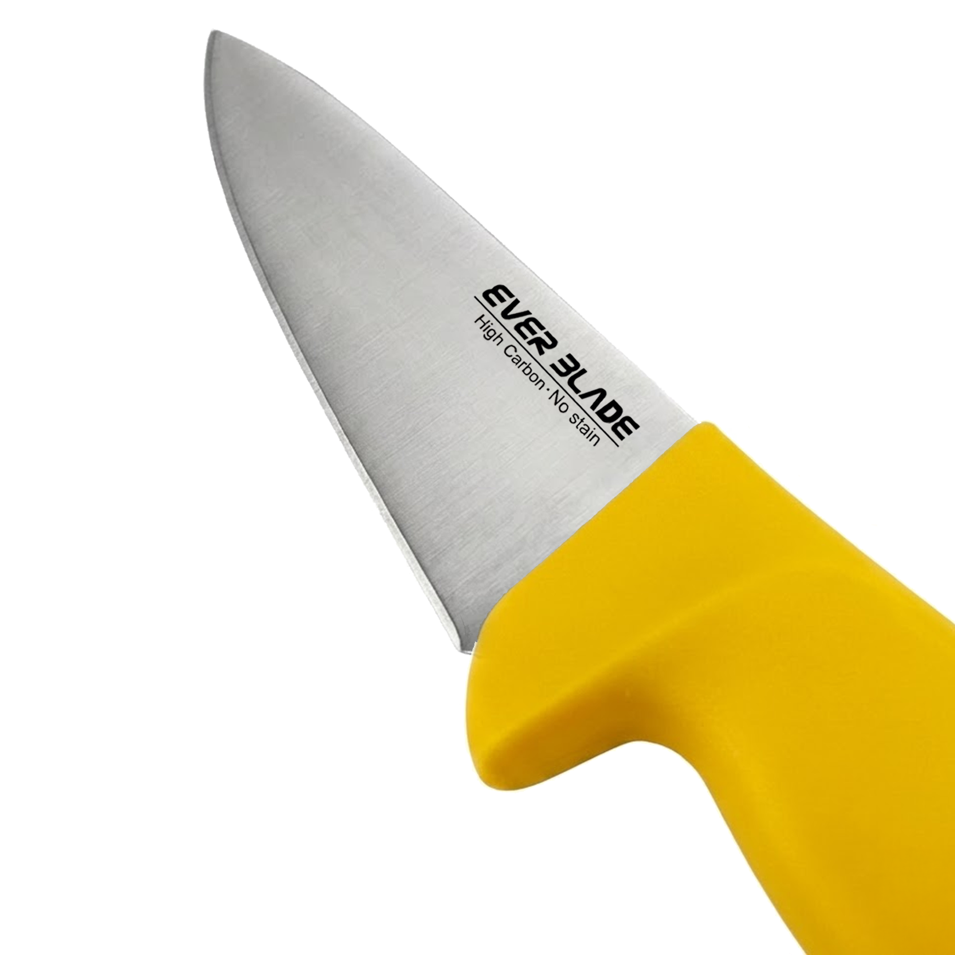 close up of japanese stainless steel blade on ever blade 190mm chef knife