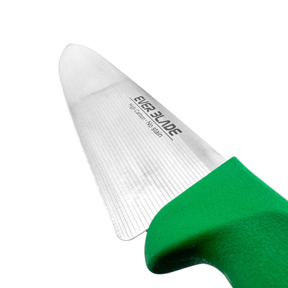 close up of japanese stainless steel blade on ever blade 200mm chef knife