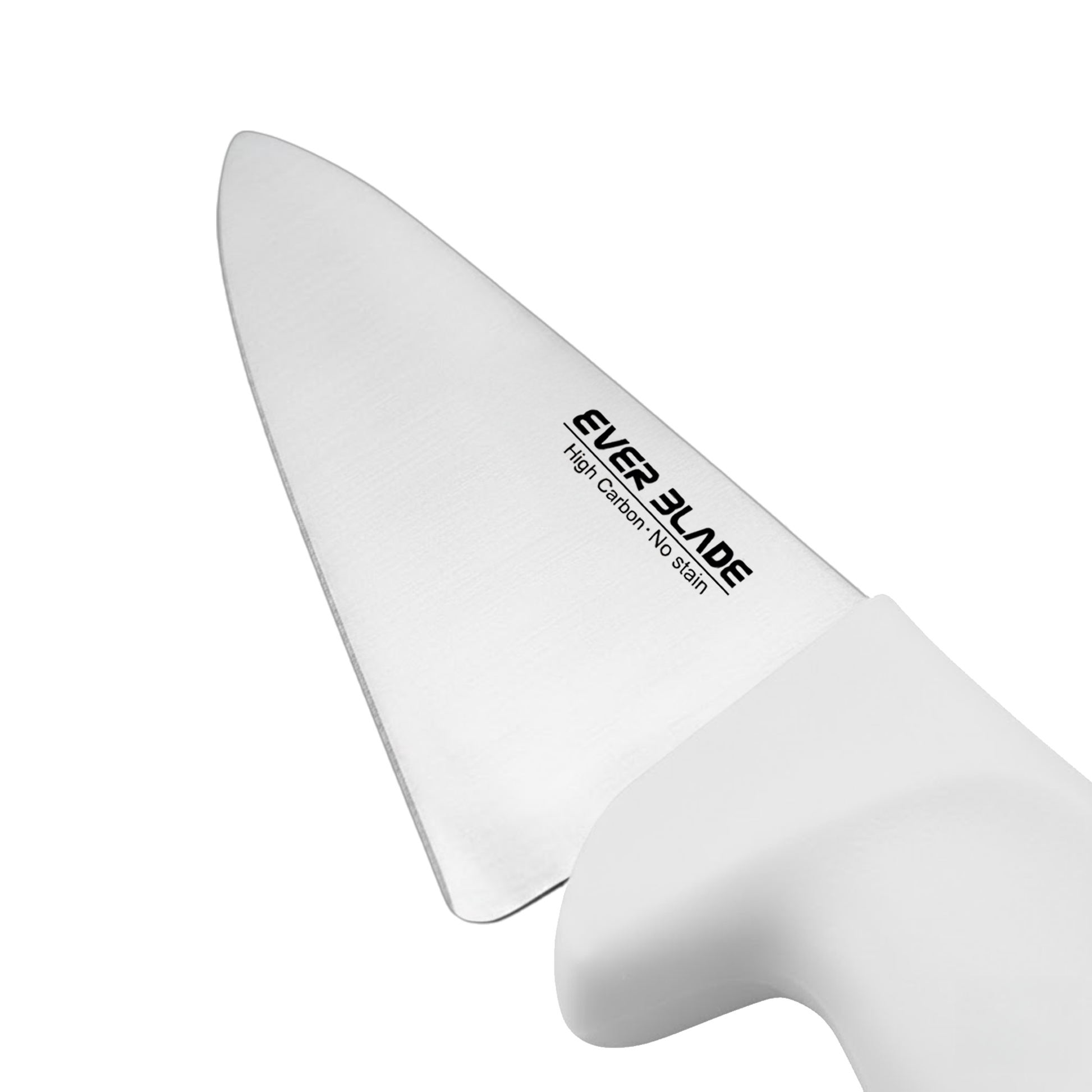 close up of japanese stainless steel blade on ever blade 200mm chef knife