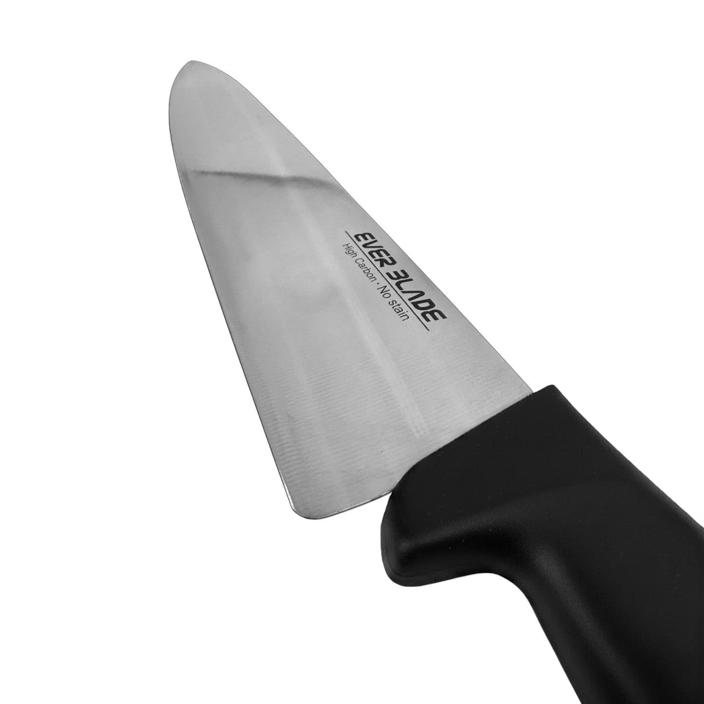 close up of japanese stainless steel blade on ever blade 250mm chef knife