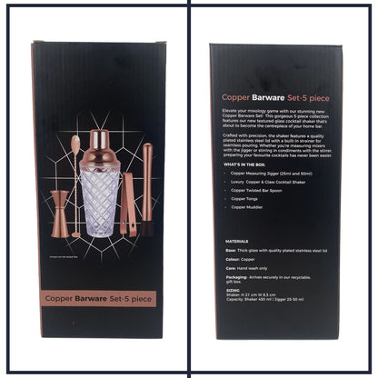 Luxury 5-Piece Copper Cocktail Kit  Bartender Set with Shaker, Jigger, Spoon, Muddler & Gift Box - Premium Bar Accessories from Chabrias Ltd - Just £21.99! Shop now at Chabrias Ltd