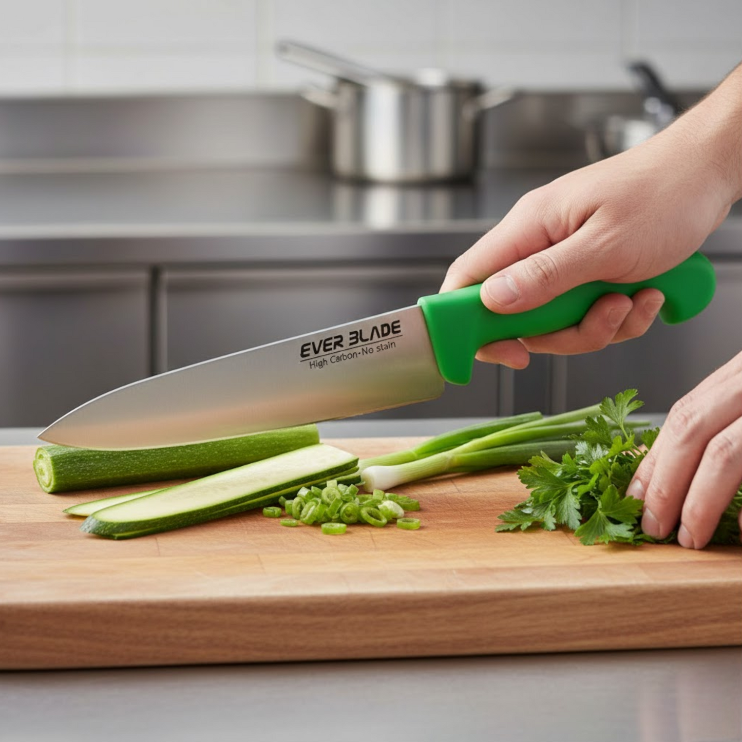 professional kitchen chef knife 200mm 8 inch with green handle used for chopping vegetables