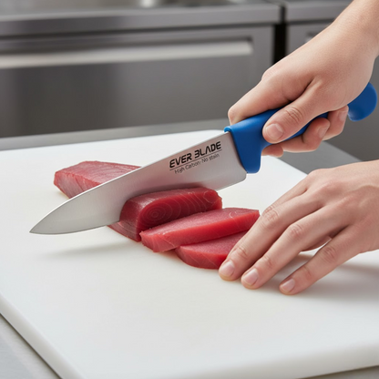 professional kitchen chef knife 200mm 8 inch with blue handle used for fish 
food prep