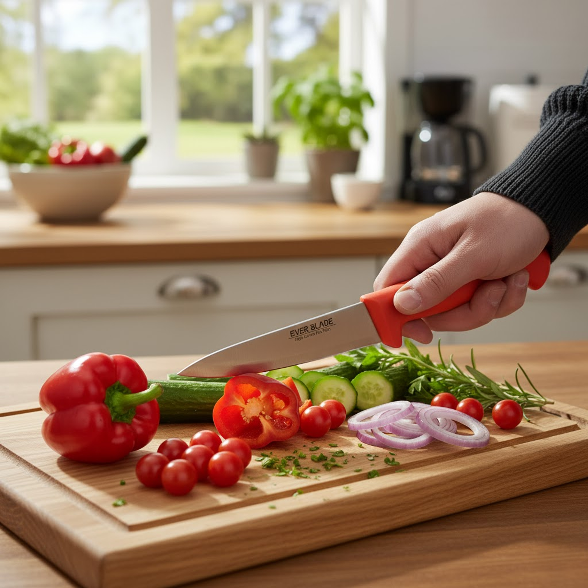 professional kitchen chef knife 160mm with red handle used for raw meat prep
