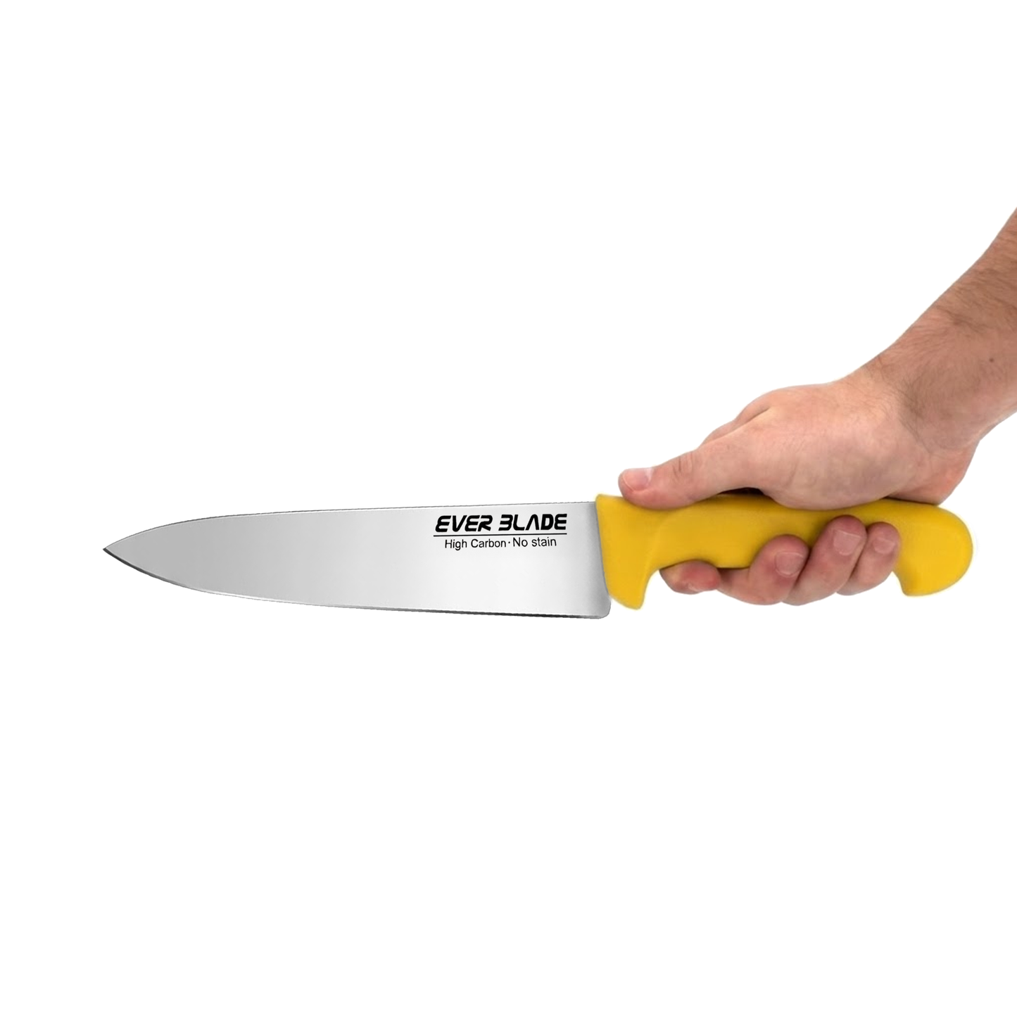 professional kitchen chef knife 200mm 8 inch with yellow handle in hand