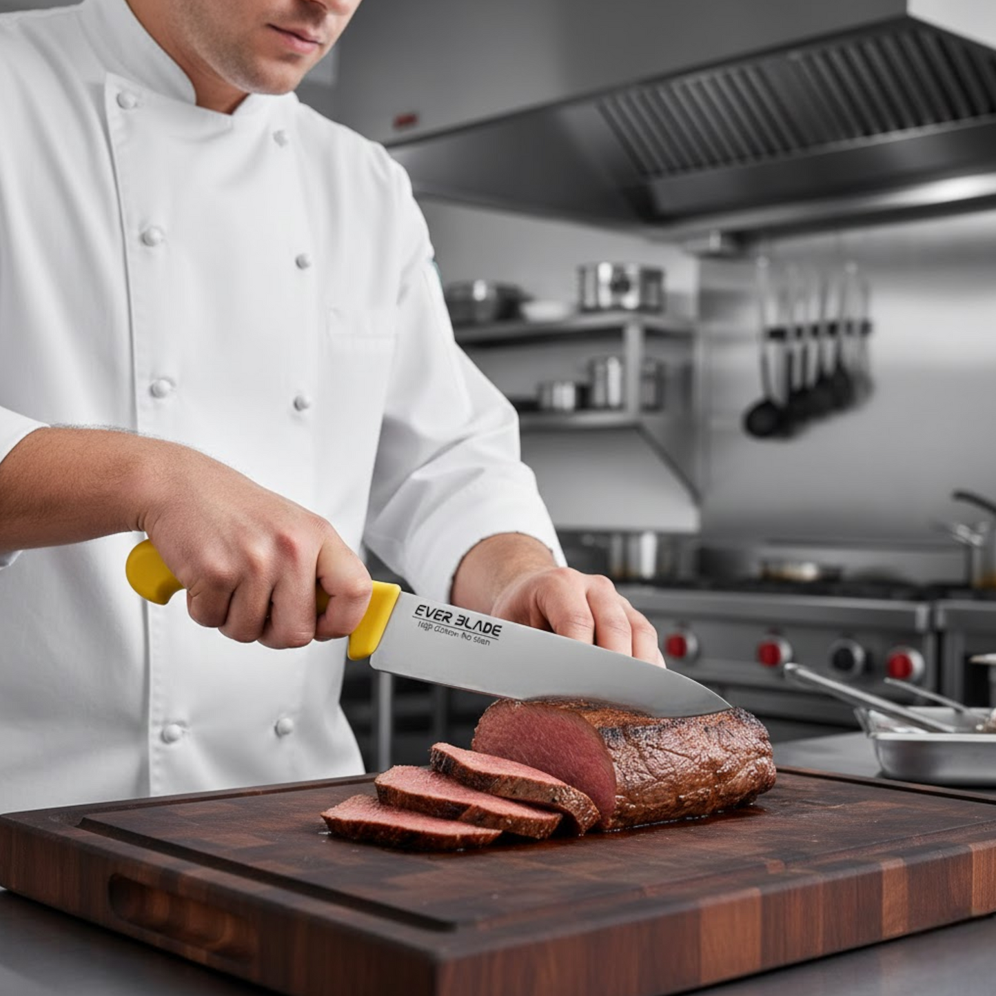 professional kitchen chef knife 200mm 8 inch with yellow handle used for cooked food prep