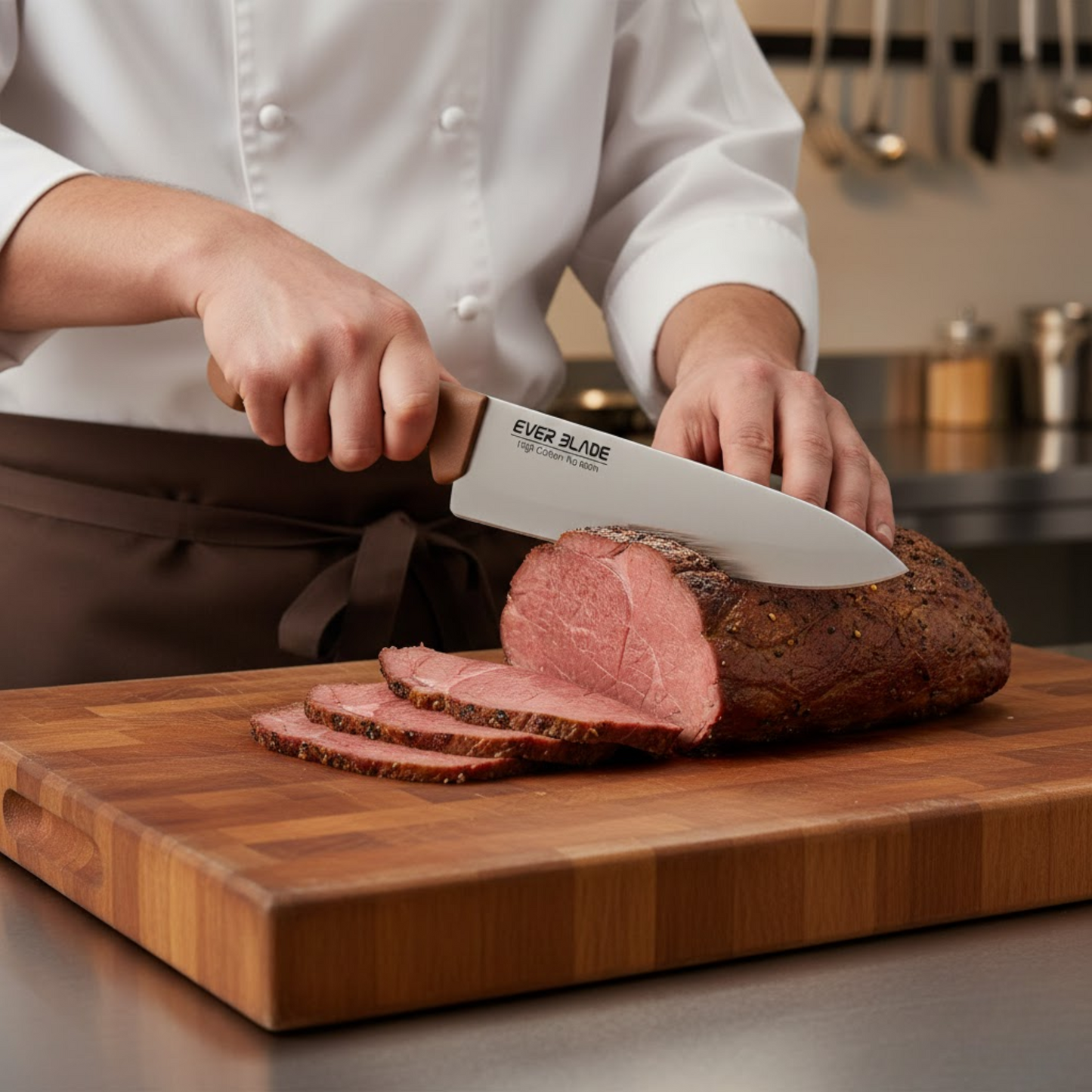 professional kitchen chef knife 250mm with brown handle used for high volume prep
