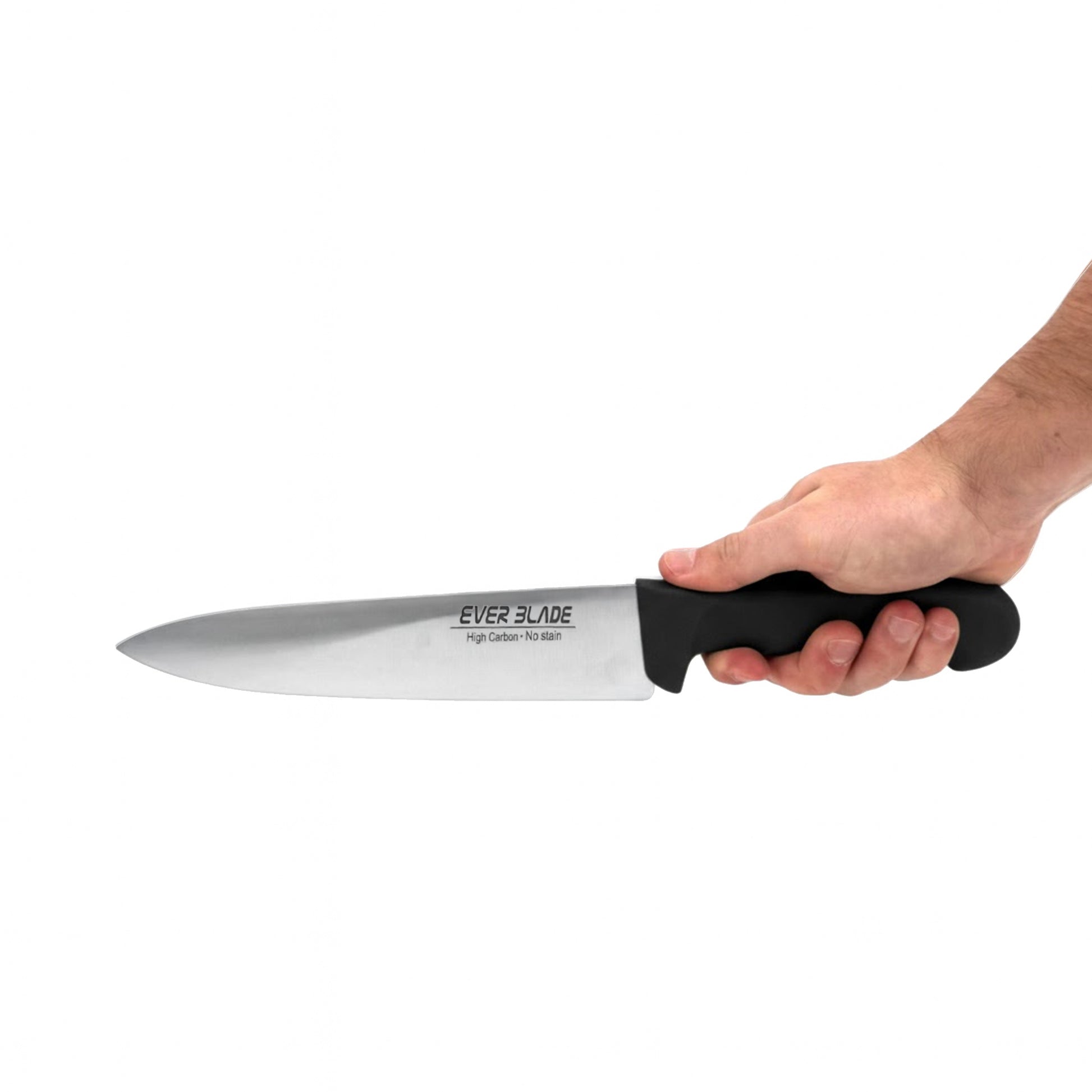 professional kitchen chef knife with black handle used for everyday food preparation