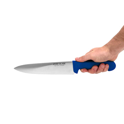 professional kitchen chef knife with blue colour coded handle used for fish preparation