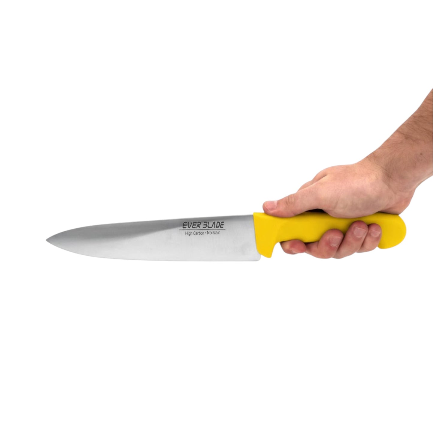 professional kitchen chef knife with yellow colour coded handle used for poultry preparation