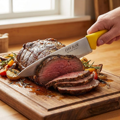 professional kitchen chef knife with yellow colour coded handle used for food  reparation