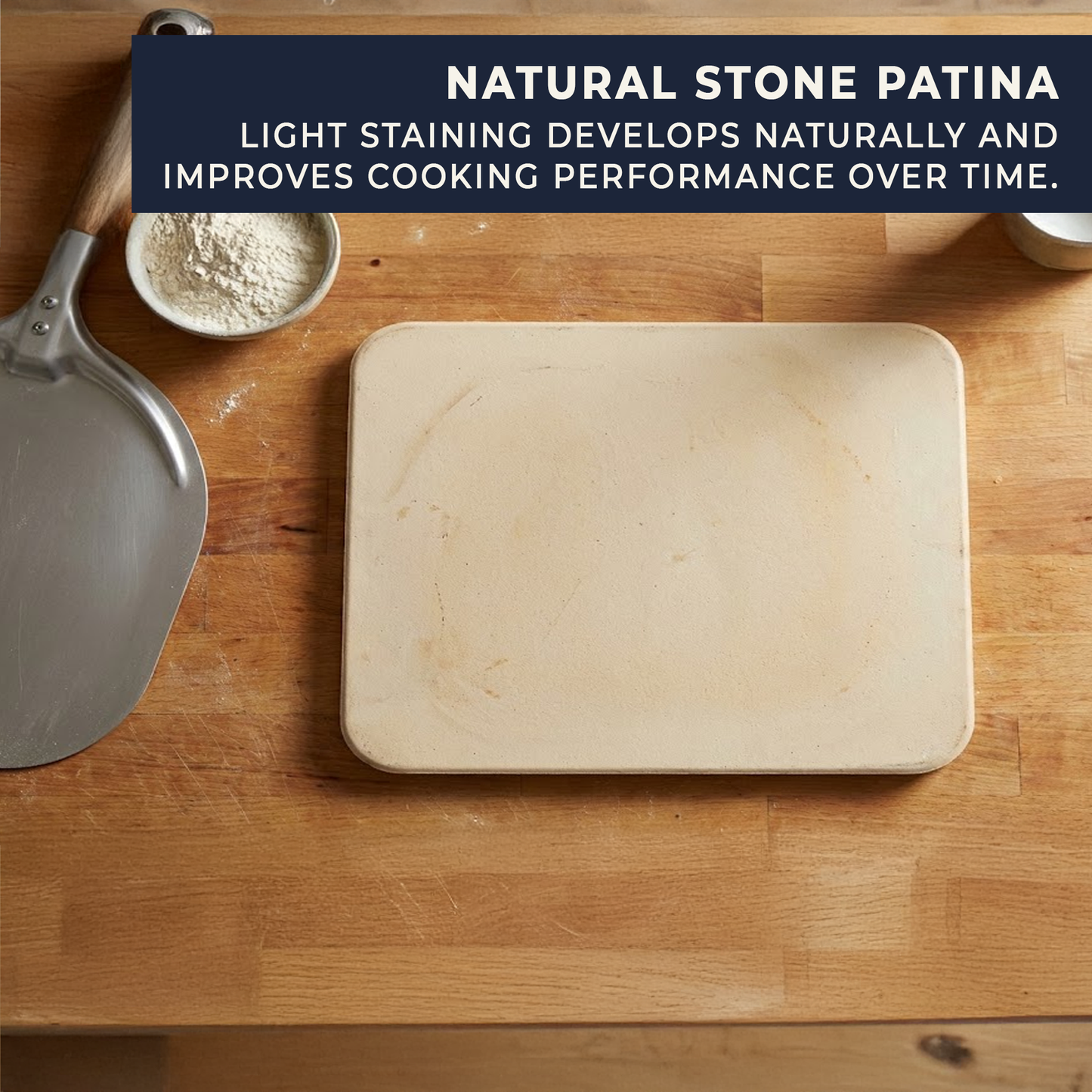 Rectangular cordierite pizza stone used in home oven