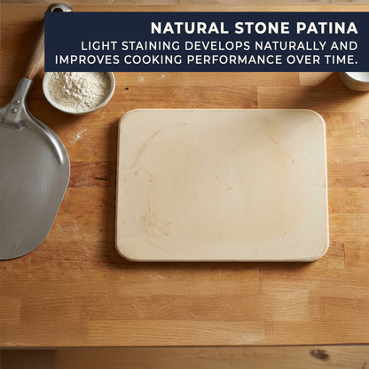 Rectangular cordierite pizza stone used in home oven