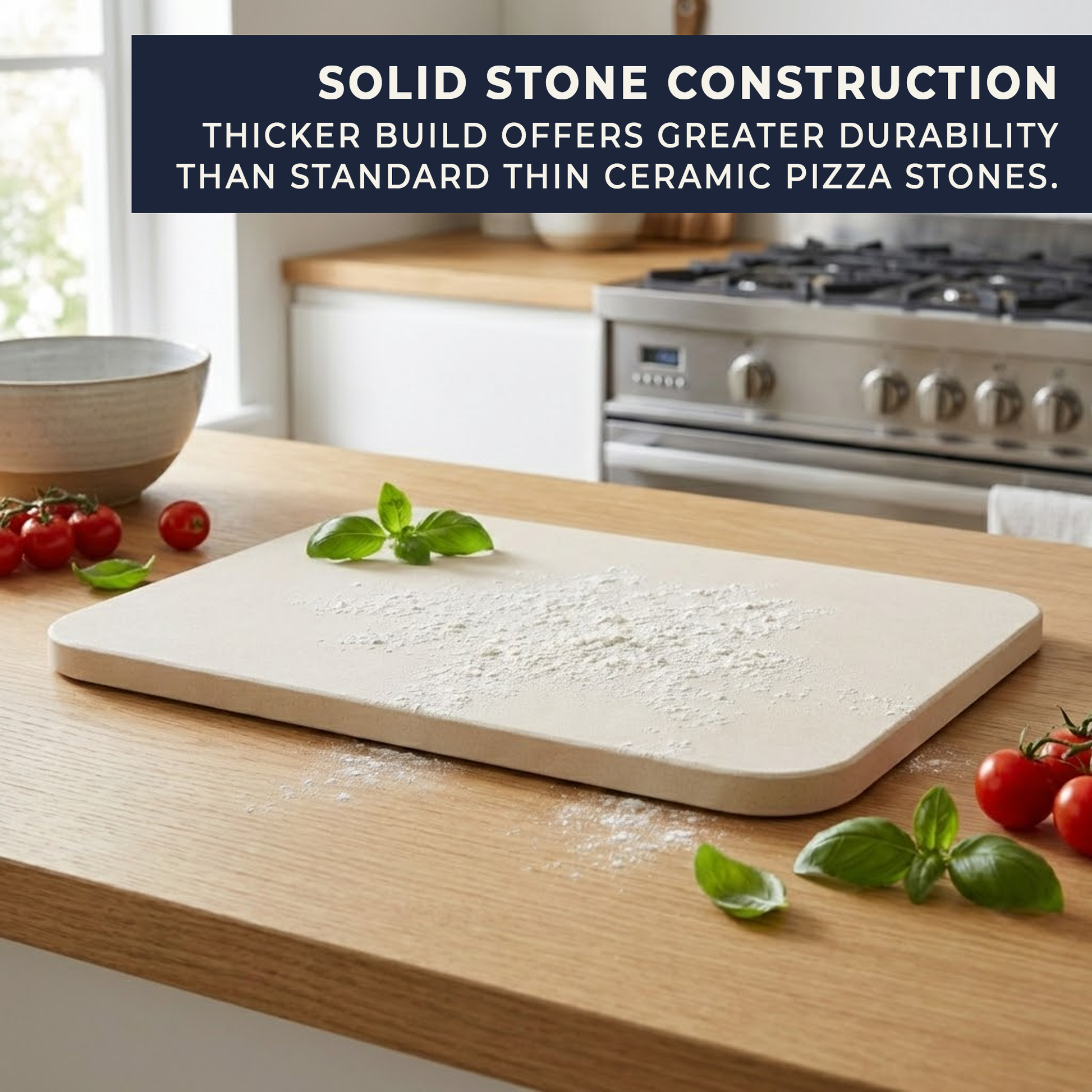 Rectangular cordierite baking stone used for naan bread and flatbreads