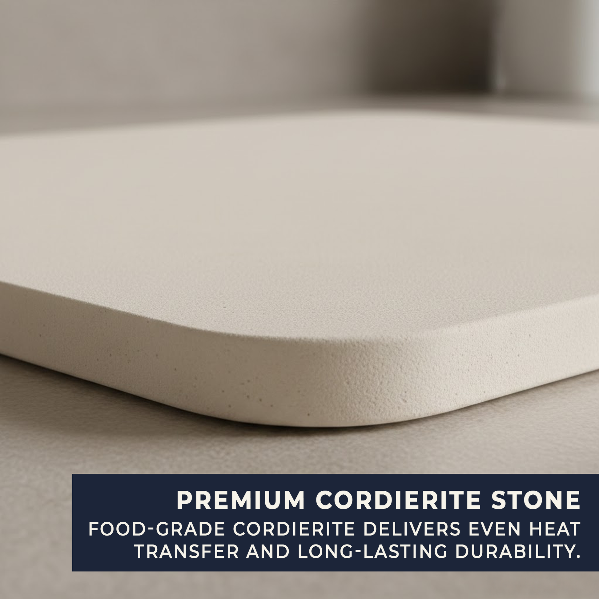 Stone baked pizza cooked on rectangular cordierite pizza stone at home