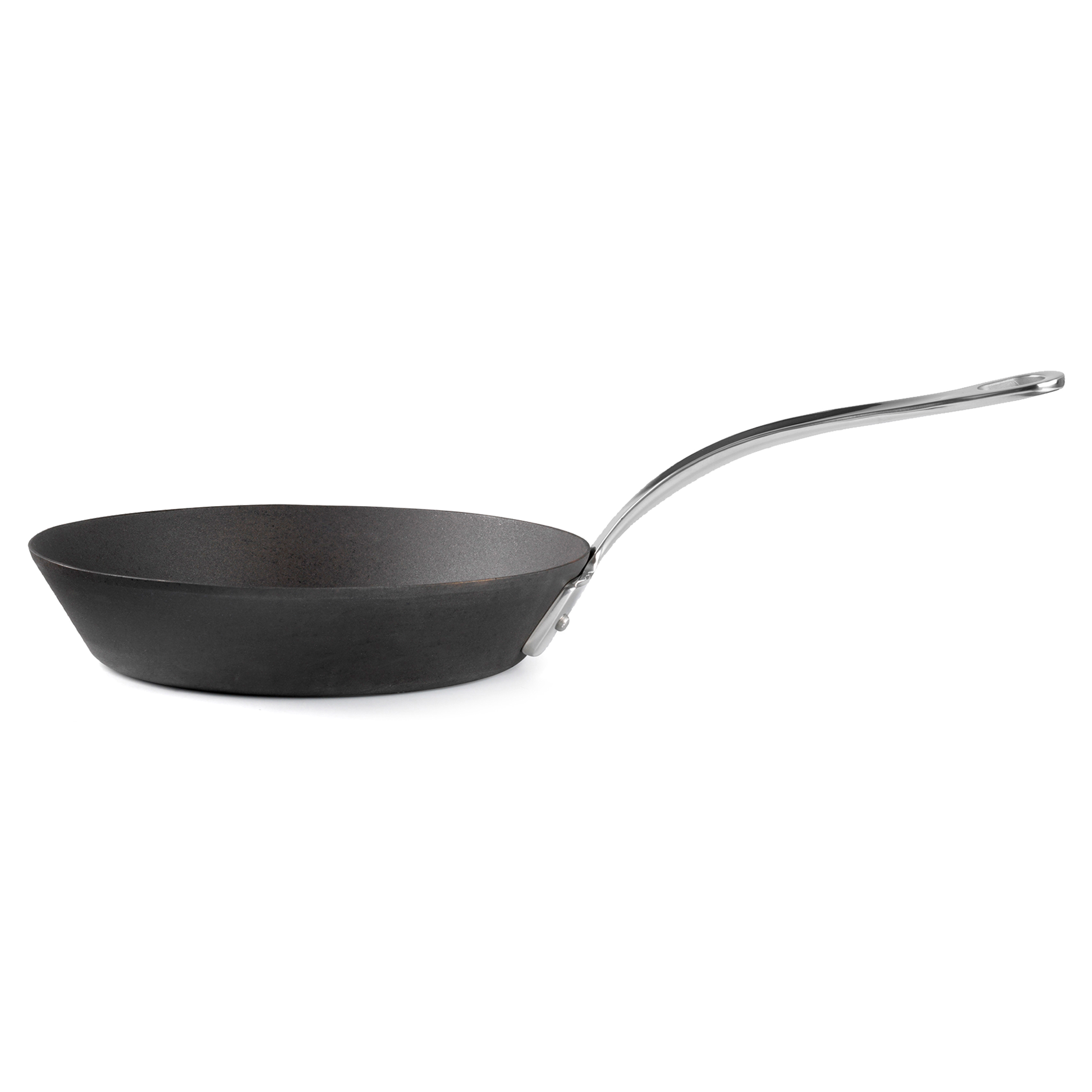 Samuel Groves 8 inch seasoned carbon steel frying pan 20cm UK made induction compatible profile view