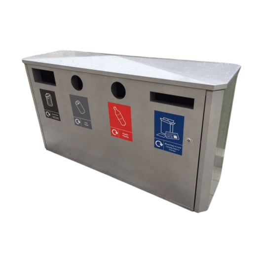 Quad, Multi-Waste Management Bin, 4 Apertures, Silver - Premium Bins from Chabrias Ltd - Just £1999! Shop now at Chabrias Ltd