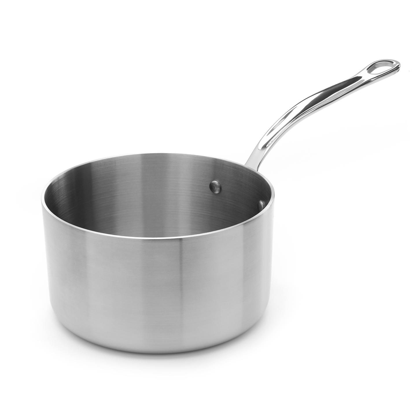 Stainless steel saucepan on a white background