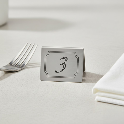 Heavy duty stainless steel table number showing solid metal construction