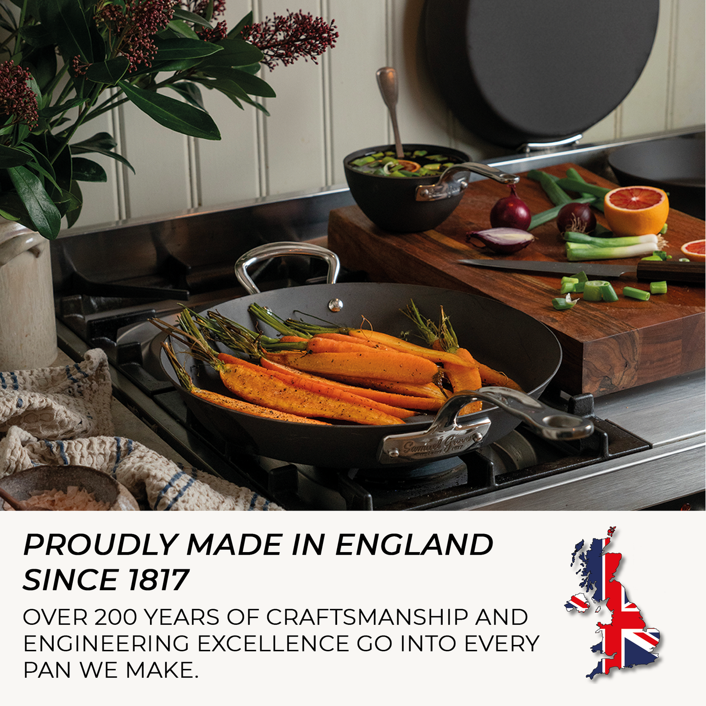UK made carbon steel frying pan manufactured in England since 1817