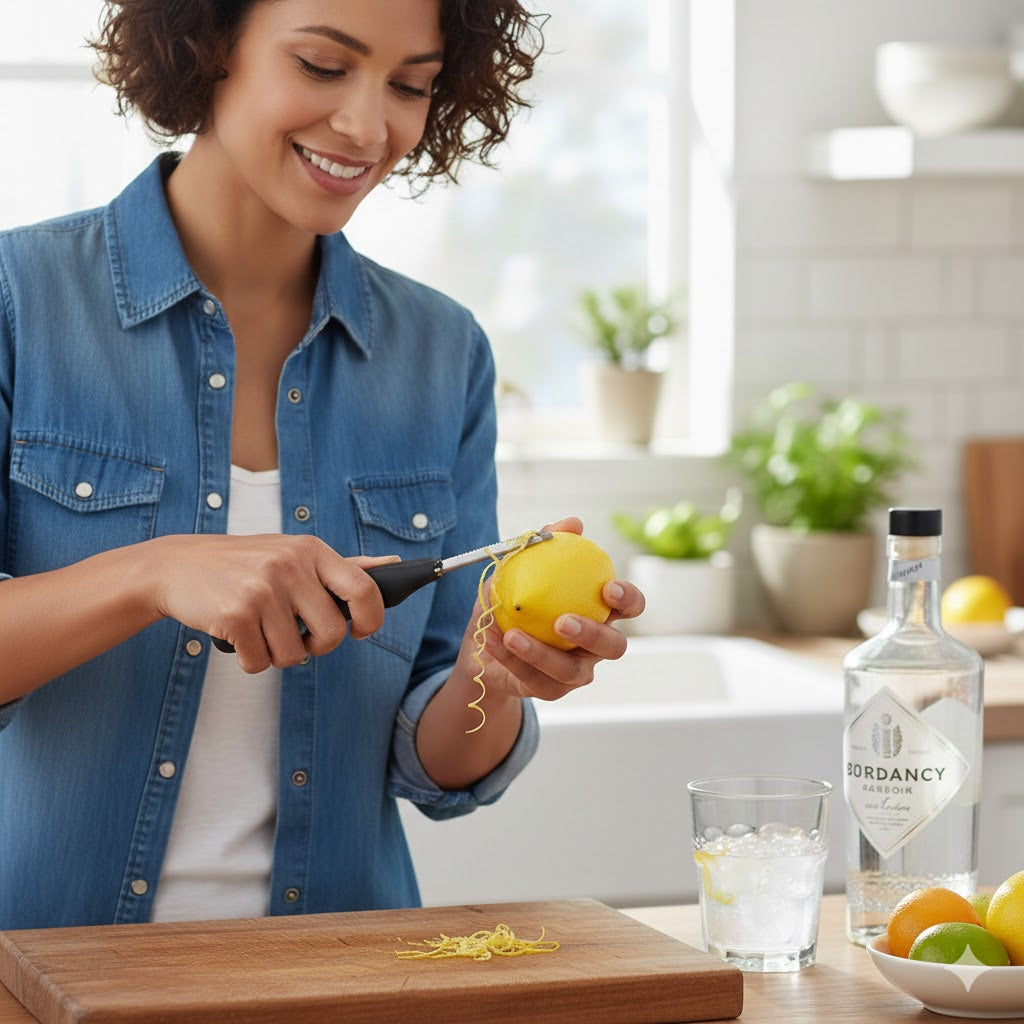 Lemon Zester Peeler, Professional Stainless Steel Zesting Tool for Gin Cocktails, Lime, Oranges - Kitchen Tool with Rubber Grip Handle - 146 mm (5.75")