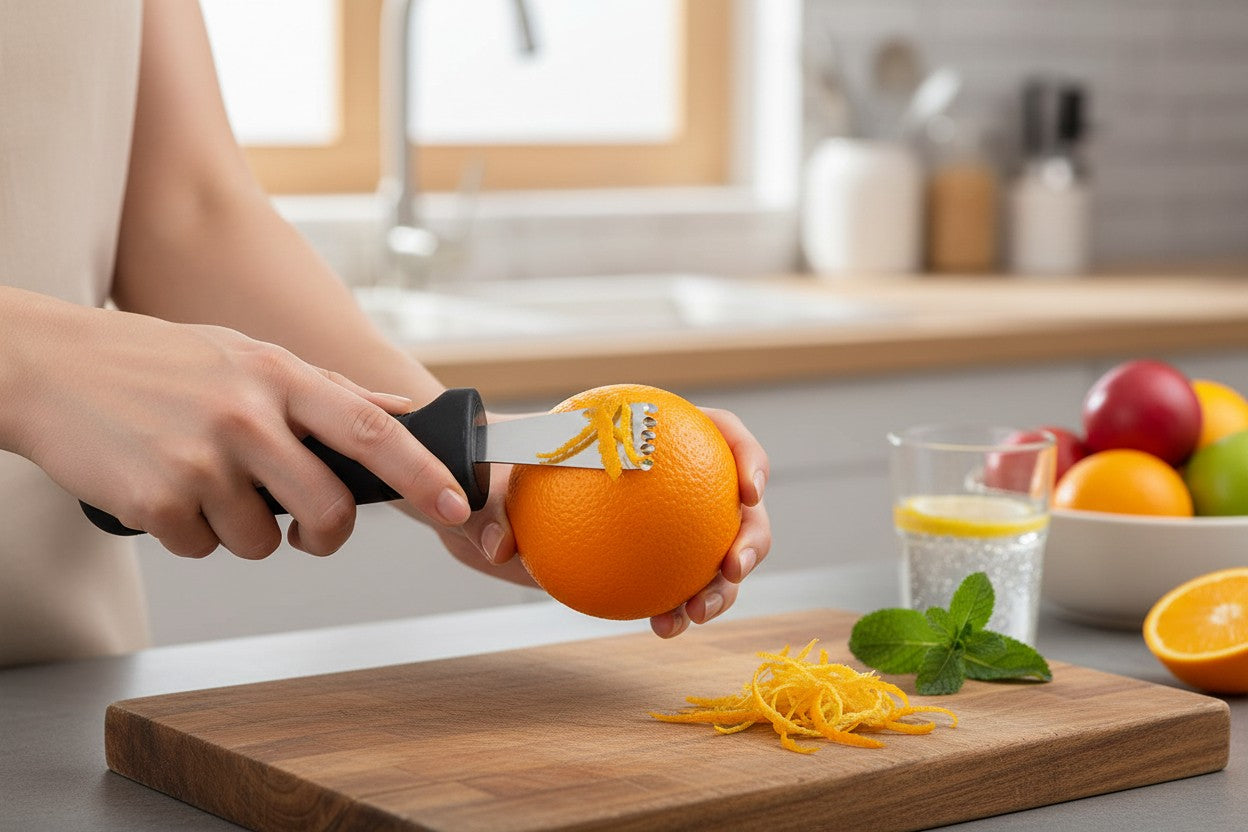 Lemon Zester Peeler, Professional Stainless Steel Zesting Tool for Gin Cocktails, Lime, Oranges - Kitchen Tool with Rubber Grip Handle - 146 mm (5.75")