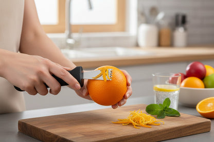 Lemon Zester Peeler, Professional Stainless Steel Zesting Tool for Gin Cocktails, Lime, Oranges - Kitchen Tool with Rubber Grip Handle - 146 mm (5.75")
