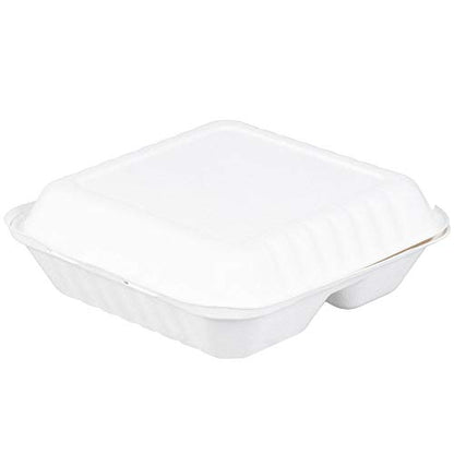 Chabrias Ltd 50x Biodegradable Bagasse Takeaway Takeout Clamshell Container 9"x9"x3" - 3 Compartmet Box White - Premium Home from Chabrias Ltd - Just £14.99! Shop now at Chabrias Ltd