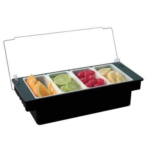 4 Compartment Plastic Condiment Dispenser | Serving Container Black | Bar Condiment Holder | Cocktail Garnish Tray - Premium Kitchen from Chabrias Ltd - Just £15.49! Shop now at Chabrias Ltd