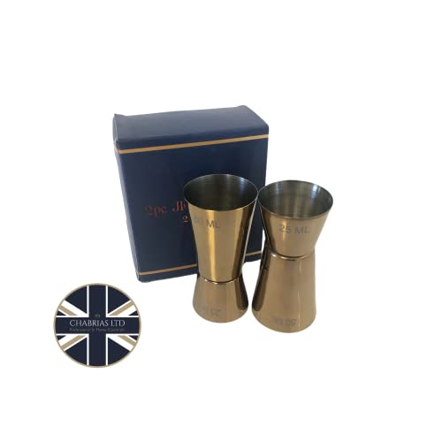 Set of 2 Stainless Steel Gift Boxed Jigger Bar Craft Dual Spirit Measure Cup 25ml/50ml Double Jigger for Bar Party Wine Cocktail Drink Shaker Shot Measure - Premium Kitchen from Chabrias Ltd - Just £7.99! Shop now at Chabrias Ltd