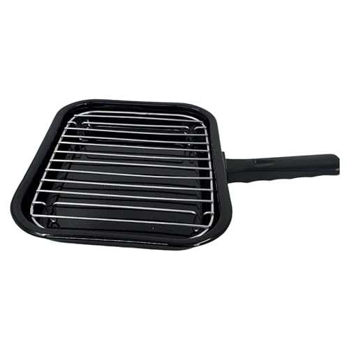 28cm British Vitreous Enamel Grill Pan & Handle, Wire Rack