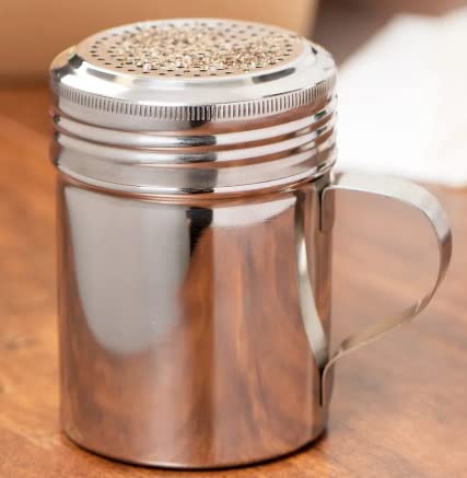 Stainless Steel 10oz Dredger Shaker with Handle - Ideal for Sugar, Salt, Icing Sugar, Flour, Chocolate, Cappuccino, Cocoa, Mince Pies, Pancakes - Premium Kitchen from Chabrias - Just £5.99! Shop now at Chabrias Ltd